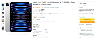 iPad Pro 11" 256GB 2022 4ta Gen por $16,999 en Amazon