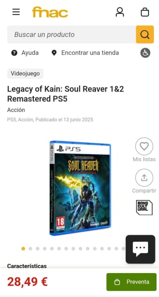 Legacy of Kain: Soul Reaver 1&2 Remastered PS5 por 28,49€(socios)