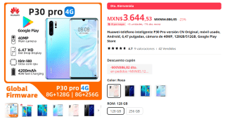 Huawei P30 Pro 128GB por $3,645 en AliExpress