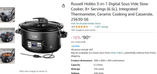 Russell Hobbs 3-in-1 Digitale Sous Vide Slowcooker voor €90 bij Amazon.nl