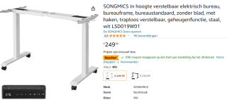 SONGMICS In hoogte verstelbaar elektrisch bureau voor €159,99 bij Amazon.nl