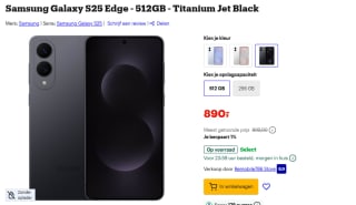 Samsung Galaxy S25 Edge, 512GB opslag Zwart voor €890 bij Bol