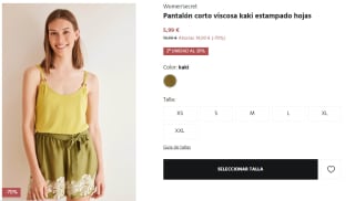 Pantalón corto viscosa kaki estampado hojas para Mujer por 5.99€