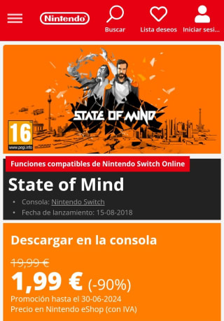 State of Mind Nintendo Switch por 1,99€.