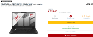 ASUS TUF Dash F15 FX517ZC-HN063W 15.6" gaming laptop voor €899 bij Alternate
