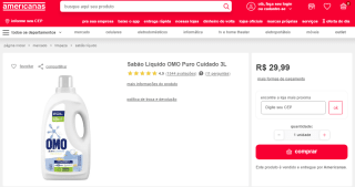 Sabão Liquido da OMO Puro de 3L - R$ 29,99