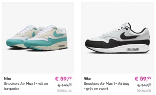 Diverse NIKE Air Max 1 sneakers vanaf €59,99 bij Veepee