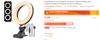ELEGIANT-6.3" Ringlamp-Video Conferentie-3 kleur standen voor €7,17 bij Banggood
