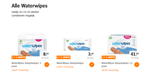 1+1 gratis op Alle Waterwipes billendoekjes bij de AH
