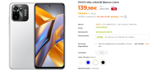 Móvil POCO M5s de 4GB/64GB por 139,98€ varios colores