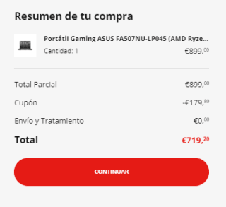 Portátil gaming ASUS TUF Gaming A15 FA507NU-LP045W, Ryzen 7 7735HS, 16GB RAM, 512GB GeForce RTX 4050 por 719,20€