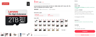 Lenovo-tarjeta de memoria Micro SD 2tb por 3,48€
