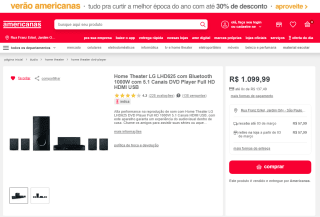 Home Theater da LG, modelo LHD625 - R$ 1.099,99