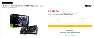 MSI GeForce RTX 5090 32G GAMING TRIO OC grafische kaart voor €2.999 bij Alternate