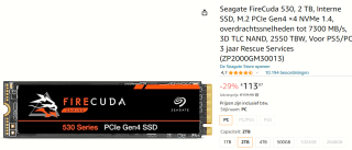 Seagate Firecuda 530 NVME SSD 2TB M.2 voor €113,97 bij Amazon