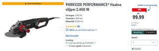 PARKSIDE PERFORMANCE Haakse slijper 2.400W voor €99,99 bij Lidl