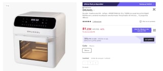 Freidora aire XXL Grunkel - Airfryer - FRYER OVEN de 12L y 1500W con panel de control digital. Temporizador 60 minutos 12 programas por 66.23€