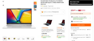 Portátil ASUS Vivobook Go 15 E1504FA-NJ1354 AMD Ryzen 5 7520U/16GB/512GB SSD por 369€