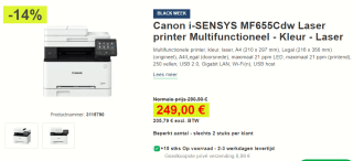 Canon i-SENSYS MF655Cdw all-in-one A4 laserprinter kleur met wifi (3 in 1) voor €249 bij Proshop