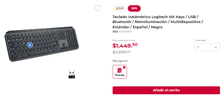 Teclado Inalámbrico Logitech MX Keys por $1,450 en Office Depot