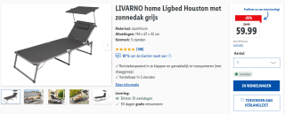 LIVARNO home Ligbed Houston met zonnedak grijs (Aluminium frame) voor €59,99 bij Lidl