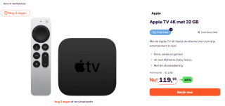 Apple TV (2021) - 4K - 32GB voor €119,95 bij Ibood