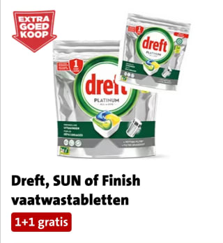 Dreft, SUN of Finish vaatwastablettenAlle soorten 1+1gratis bij Jumbo