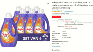 Robijn Color Vloeibaar Wasmiddel, voor de bonte en gekleurde was - 6 x 20 wasbeurten - Voordeelverpakking voor €18,89 bij Amazon