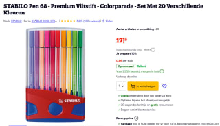 20 stabilo pen 68 colorparade standaard voor €17,15 bij Bol