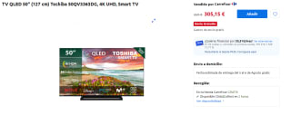 Televisor QLED 50" (127 cm) Toshiba 50QV3363DG, 4K UHD, Smart TV por 305.15€