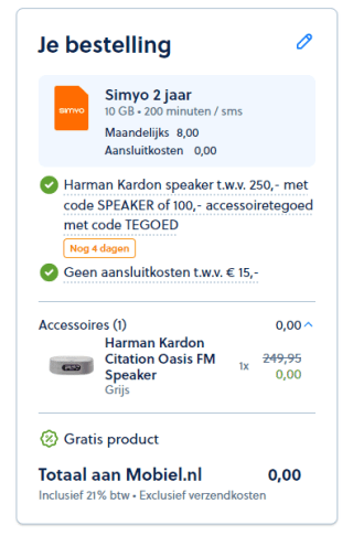 Gratis Harman Kardon speaker t.w.v. € 250 bij aankoop van een Simyo SIM-kaart