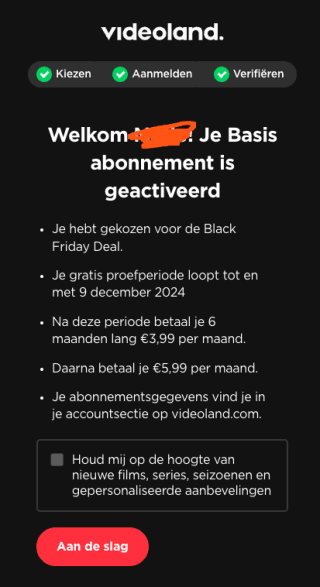 6 maanden Videoland (basis) voor €3,99 p/m [BLACKFRIDAY]