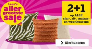 2+1 gratis op alle sier-, zit, matras- en woonkussens bij Leen Bakker