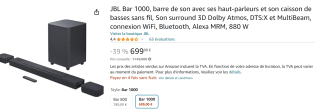 JBL Bar 1000 Pro - Soundbar met Draadloze Subwoofer voor €699 bij Amazon