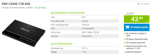 PNY SSD SSD7CS900-1TB-RB voor €43,90 bij Meggekko