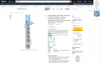 Regleta Philips CHP2164W 6 enchufes por 6,79€