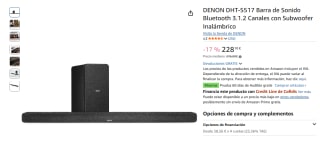 DENON DHT-S517 Barra de Sonido Bluetooth 3.1.2 Canales con Subwoofer Inalámbrico por 228,10€