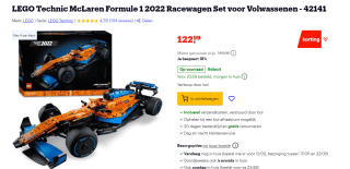 LEGO Technic McLaren Formule 1 2022 Racewagen voor €122,99 bij Bol.com