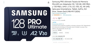 Samsung PRO Ultimate Tarjeta de Memoria MicroSD con Adaptador SD, 128 GB, 200 MB/s y 130 MB/s por 15.99€