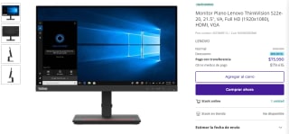 Monitor Plano Lenovo por $75.990