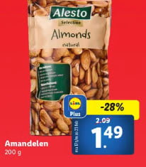 200 Gr. Amandelen voor €1,49 bij de Lidl