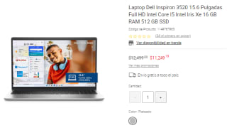 Laptop Dell 3520 i5 12va Gen 15.6" 16GB 512 SSD por $11,249 en Liverpool