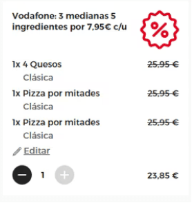 Telepizza Pack 3 Pizzas Medianas + Patatas Mafiosas por 25€