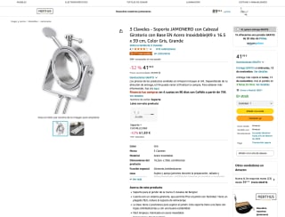 JAMONERO 3 Claveles con Cabezal Giratorio con Base Acero Inoxidable 49x16.5x39cm por solo 41,99€