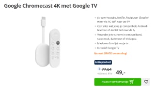 Google Chromecast met Google TV - 4K HDR - Wit voor €49 bij Paradigit