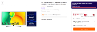 Televisor LG 75NANO766QA 75" NanoCell UltraHD 4K HDR10 Pro + Regalo Disney+ 3 meses por 949€