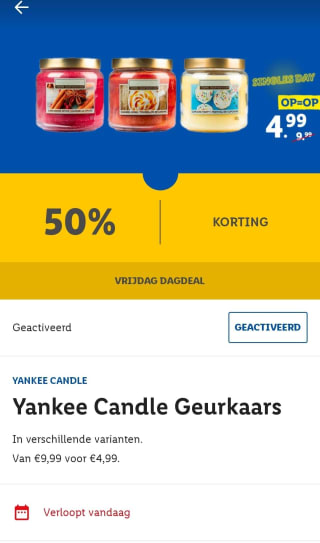 Yankee candle voor €5 bij Lidl! Alleen vandaag!