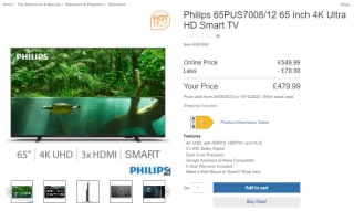 Capture Philips 65-inch 4K ultra HD smart TV from Costco for £479.99