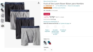 Pack 4 Bóxers Fruit of the Loom por $175 en Amazon