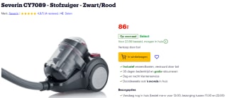 Severin CY7089 zakloze stofzuiger voor €86 bij Bol